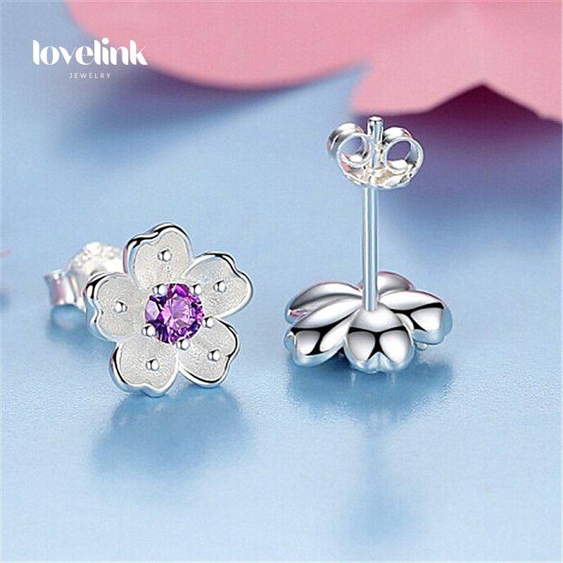 Dainty Bông tai đinh tán hoa sterling bạc khối lập phương Zirconia khuyên nụ cho nữ phụ nữ