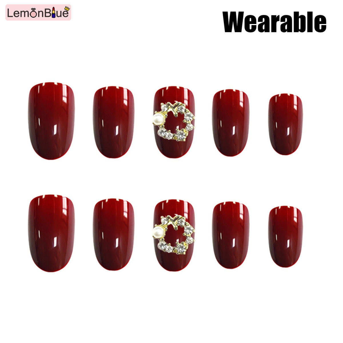 Gambar LemonBlue Nail Patch Medium and Long Round Head Pearl Diamond Nail Patch Gifts for Girls