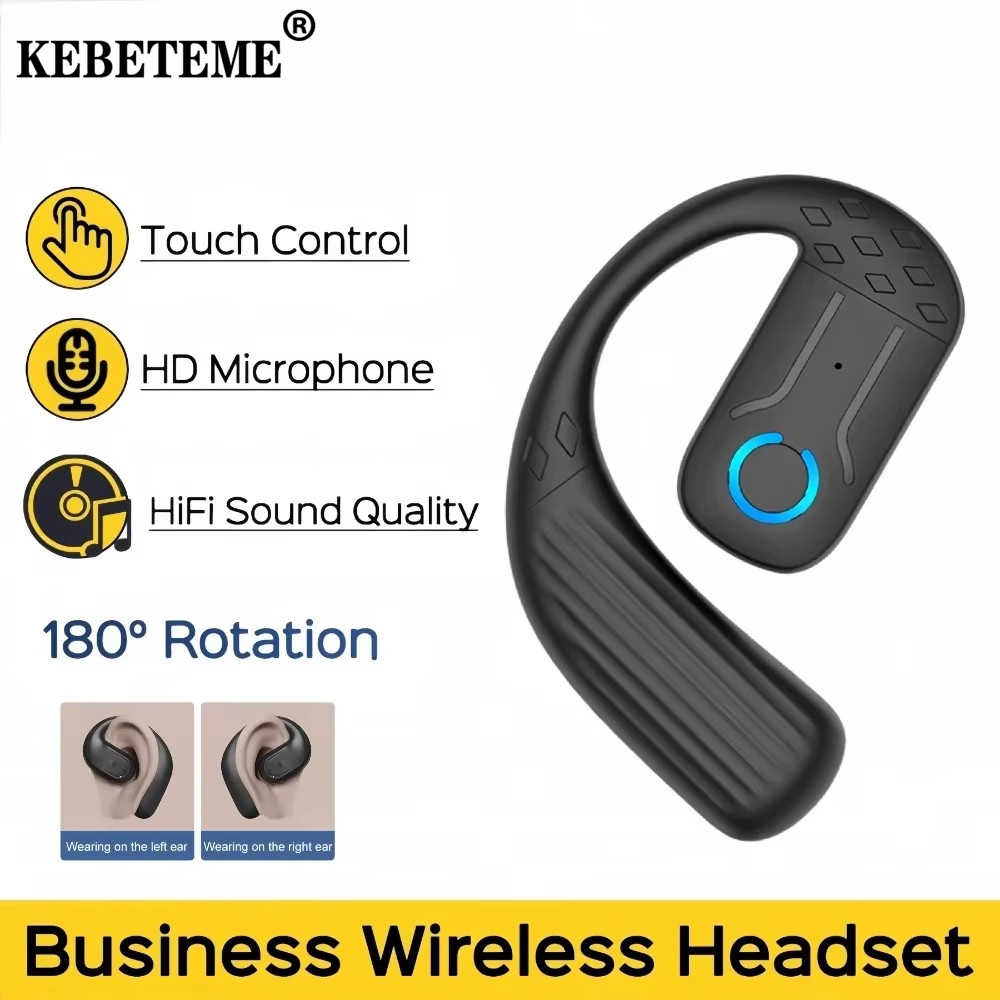 KEBETEME 180° Rotation Bluetooth 5.4 Wireless Business Headset With Mic Ear-hook Touch Control Sports Hifi Earphone for Phone ราคา 52 บาท*ส่งฟรี