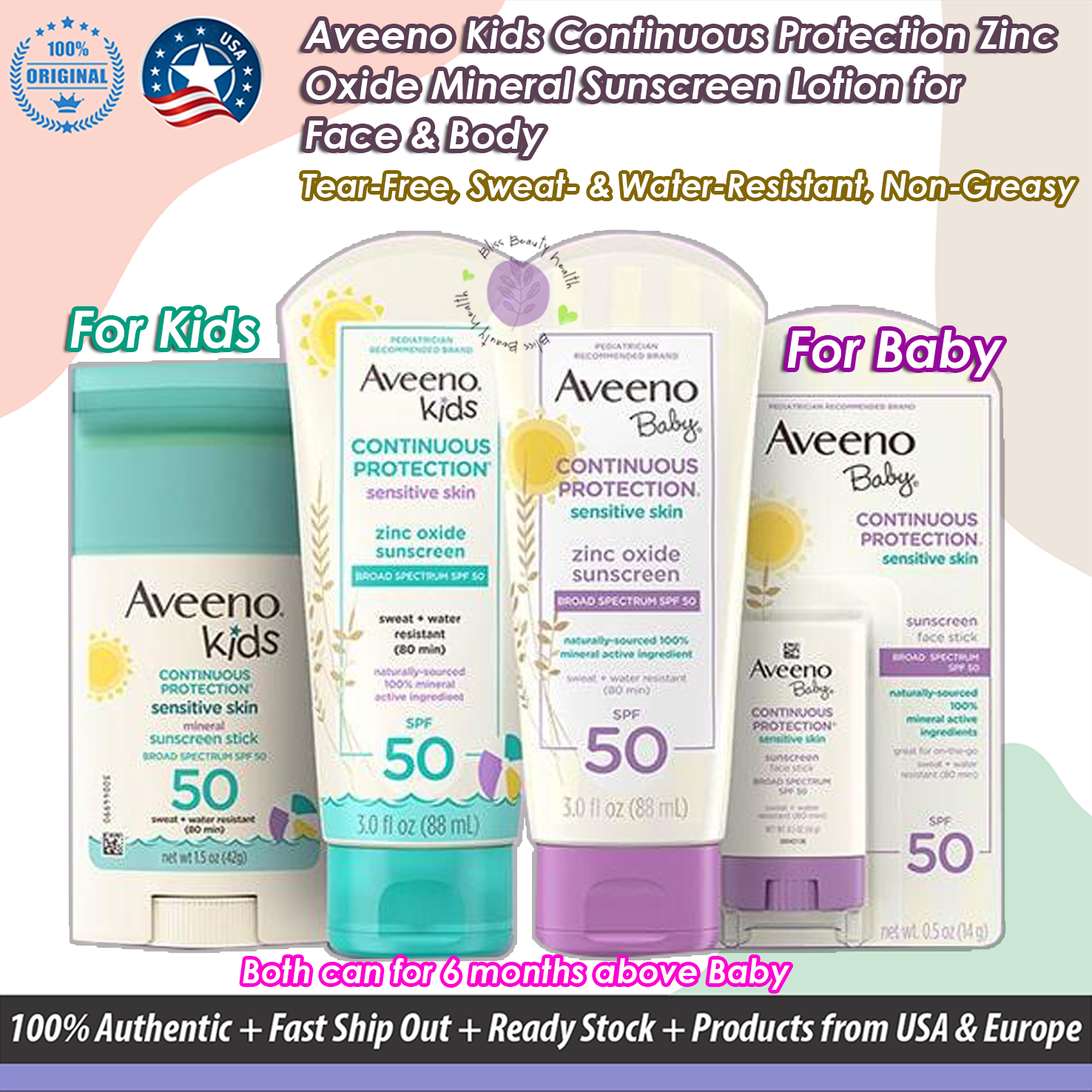 Aveeno Baby Zinc Oxide Mineral Sunscreen Lotion, SPF 50, X