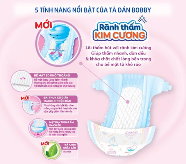 Bỉm - Tã dán sơ sinh Bobby Siêu thấm - Khô thoáng size XS - 72 miếng (Cho trẻ sơ sinh - 6kg)