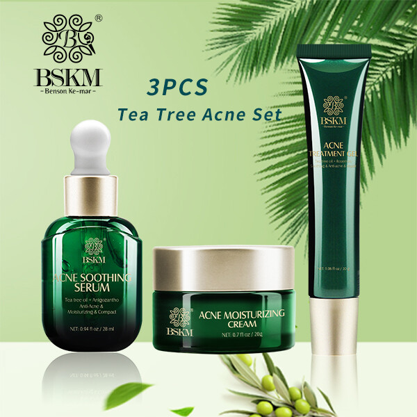 Gambar ?Fast Shipping?BSKM 3PCS Tea Tree Oil Acne Treatment Set Skin Care Anti Acne Serum Face Cream Acne Removal Gel
