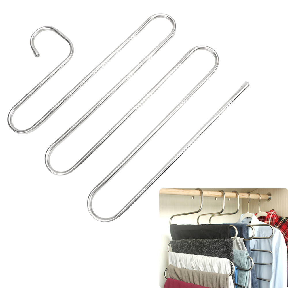 Stainless Steel Trousers Hanger S Type 5 Layers Wardrobe Organizer