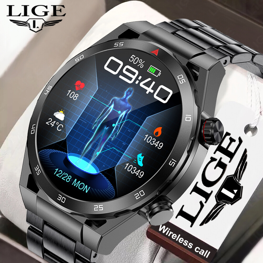 LIGE New HD Sceen ECG+PPG Smart Men Watch Outdoor Sports Bluetooth Call AI Medical Waterproof Bracelet Smart Watch For Men + Box