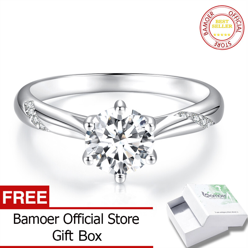  BAMOER Nhẫn Moissanite 1ct Lấp Lánh Bằng Bạc Sterling 925 Cho Nữ Nhẫn Đính Hôn Trang Sức Tinh Xảo MSR003 