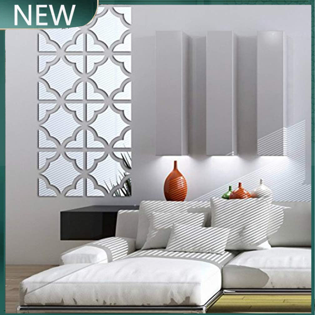 Miếng dán tường gương 3D, 4 Pcs Acrylic Vuông hình hình học DIY Đề-can nghệ thuật, tự dính Gương Nhựa Tấm Tường Gạch Trang Trí Nội Thất Cho Phòng ngủ phòng khách tường dọc cầu thang Trang Trí Nội Thất