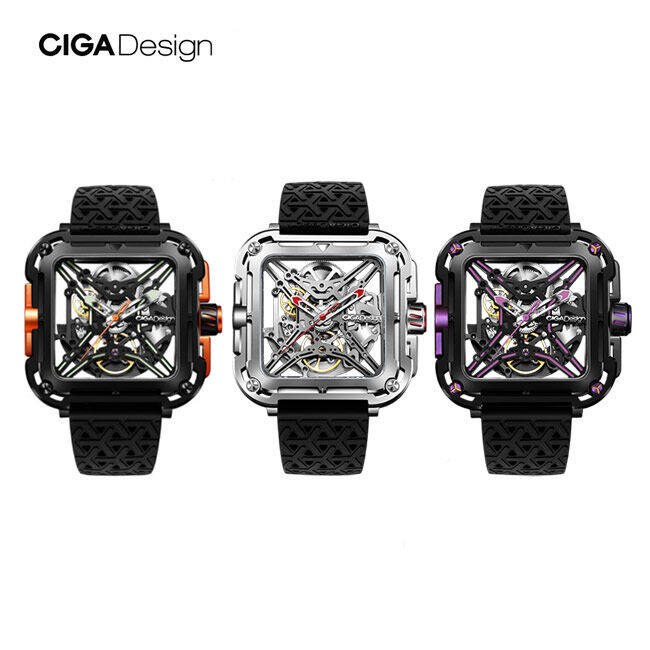 CIGA Design Mechanical Automatic Watch X Series SUV Inspired Anti-Shock Design Sapphire Crystal Analog Skeleton Watches with Silicone and Nylon Strap Fashion Wrist Accessories Gifts for Men and Women ราคา 12,980 บาท*ส่งฟรี