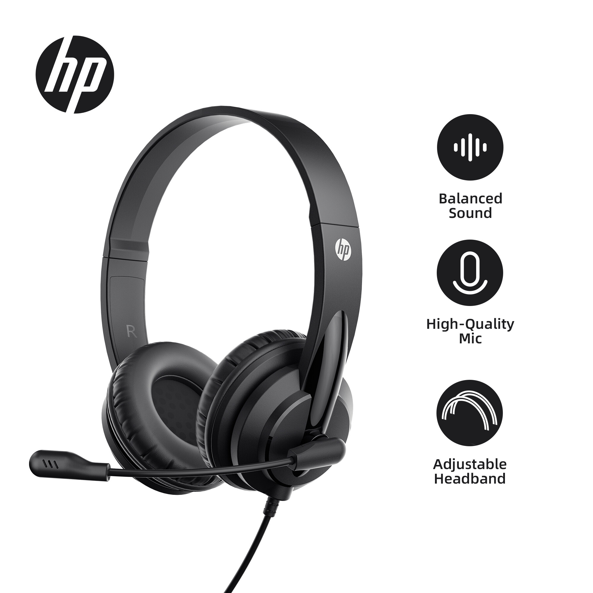 HP Office Headset - 270° Adjustable Mic High-Fidelity Audio Lightweight 125g Design for Calls Work DHE-8000 ราคา 949 บาท*ส่งฟรี