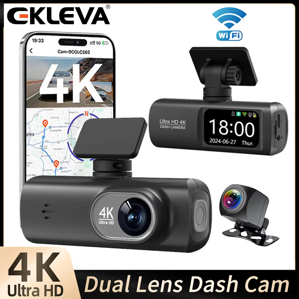  Ekleva Dash Cam 4K + 1080P dual-channel Dash Camera hành trình với DVR xe hơi có wifi 24h màn hình đỗ xe hộp đen 