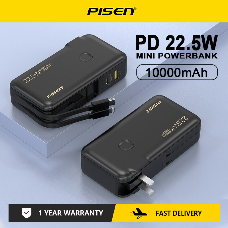 PISEN 20000mAh sạc dự phòng 22.5W sạc nhanh với 2 dây Powerbank 1000mAh cho iPhone 14 13 12 Pro Max USB C cáp cho Samsung Xiaomi iPad