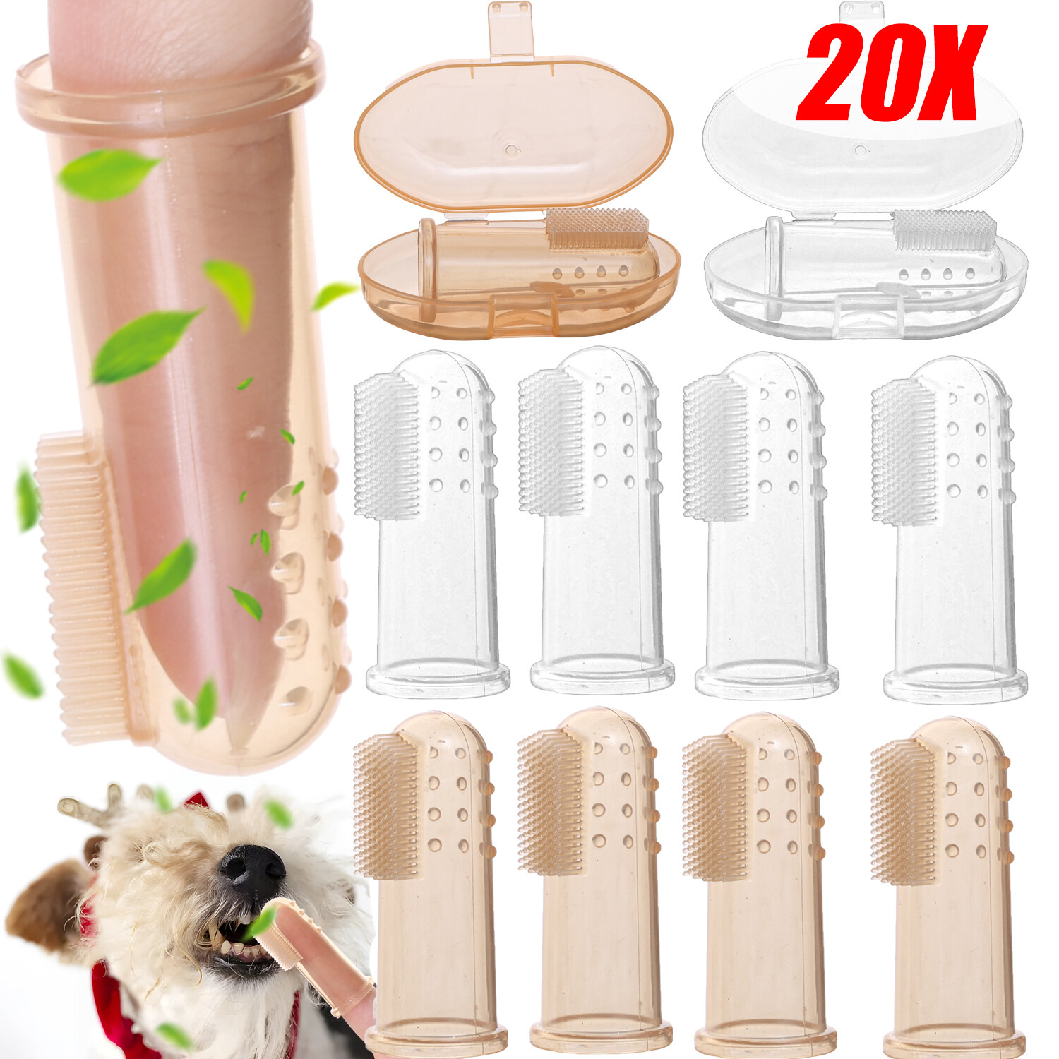 20Pcs dùng cho thực phẩm Silicone Găng ngón tay Bàn Chải Đánh Răng cho bé siêu mềm Pet bàn chải đánh răng ngón tay Với Bộ hộp Chó mèo Bàn Chải chăm sóc răng Công Cụ Phụ kiện cho thú cưng