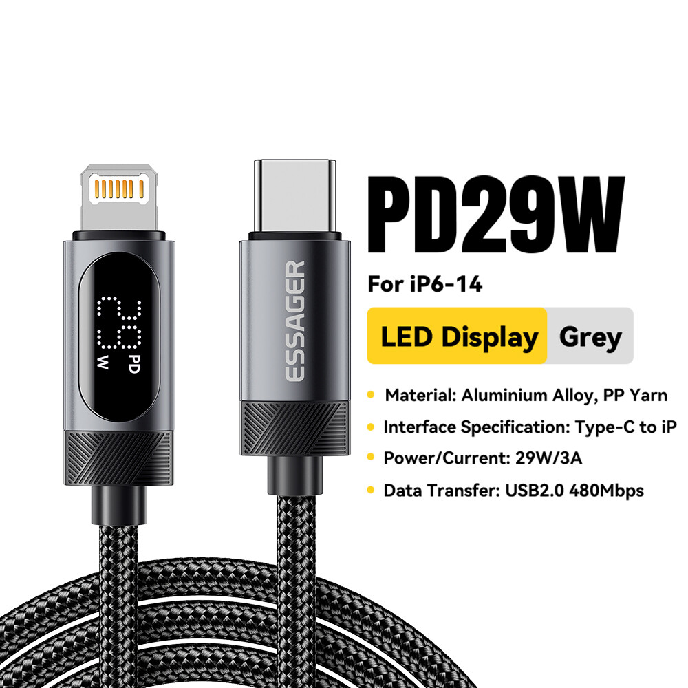 Essager PD 29W Loại C để Cáp Lightning Màn hình hiển thị kỹ thuật số 3A sạc nhanh điện USB2.0 đồng b