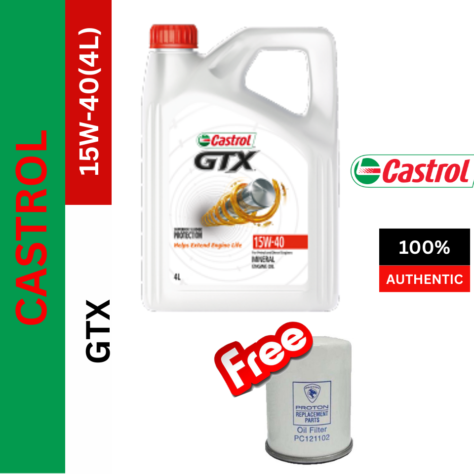 CASTROL GTX 15W40 ENGINE OIL 4 LITER ORIGINAL+ FREE GENUINE OIL FILTER 1PC LONGLIFE/SMOOTH/QUIET