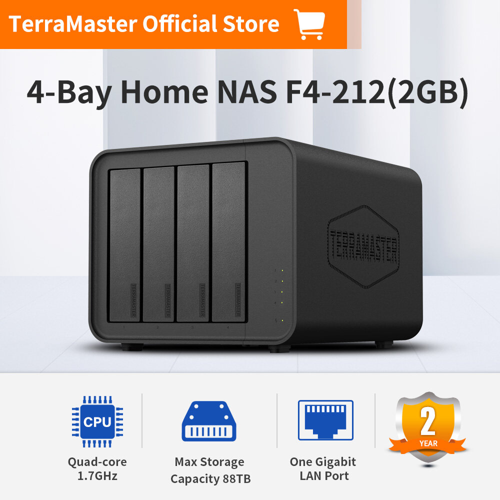 TerraMaster F4-212 4 Bay NAS - Quad Core CPU, 2GB DDR4 RAM, Network Attached Storage Personal Cloud with Rich Backup Solutions (Diskless) ราคา 10,301 บาท*ส่งฟรี