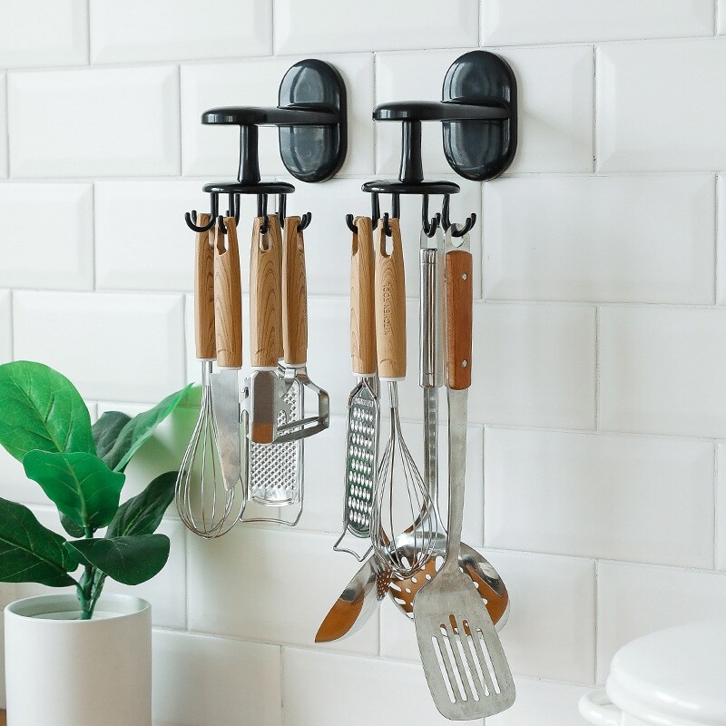 Gambar Home Kitchen Sink Storage Shelf Rotating Rack 8 Hooks Bathroom Wall Hook Telescopic Self Adhesive Storage Rack Pantry Organizer