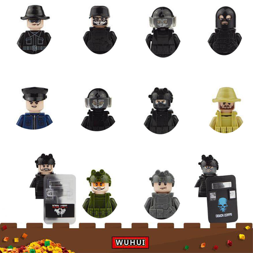 WUHUI Bộ Đồ Chơi Mô Hình Nhỏ WW2 Quân Đội SWAT 12 Cái Đồ Chơi Khối Xây Dựng, Mô Hình Quân Đội Cảnh Sát Thành Phố Đội SWAT GẠCH XÂY DỰNG Người Lính Dành Cho Trẻ Mẫu Giáo Từ 3 Tuổi Trở Lên Đồ Chơi Trẻ Em Tương Thích Với Tất Cả Các Thương Hiệu