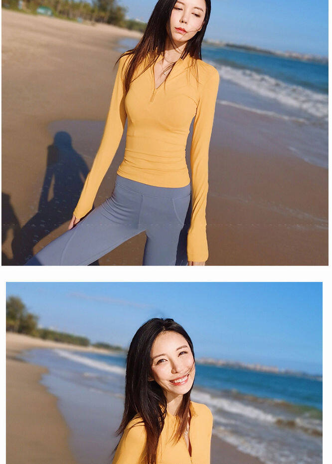 SUPERFLOWER Frauen Sport Shirts Einfarbig Reißverschluss Hohe Elastische Gym Yoga Top Atmungsaktive Langarm Sexy T-Shirts_voghion.com