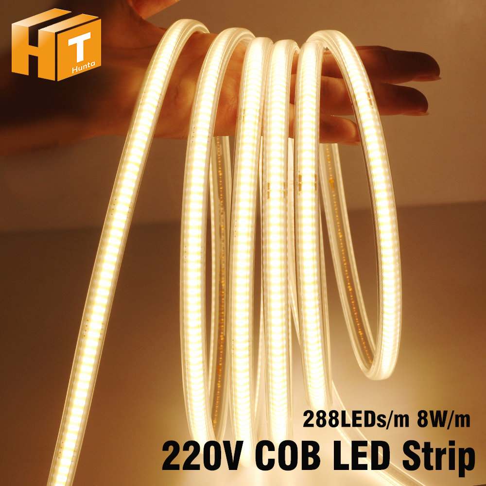 Dải led 220v đèn led linh hoạt chống thấm nước wát/mét leds/m độ sáng cao 8 288 dải đèn led cob có phích cắm cho ngoài trời