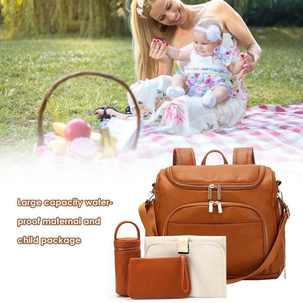 pu leather diaper bag backpack