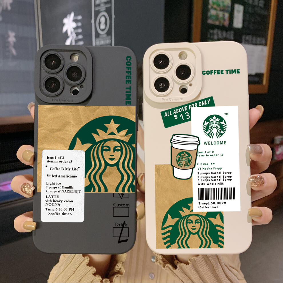 Ốp Điện Thoại Cho iPhone 13 12 Pro Max 11 XR 7 8 SE 2020 Thời Trang Starbucks Coffee Life Ốp Cạnh Vuông Màu Đen Ốp Bảo Vệ Toàn Bộ Ống Kính