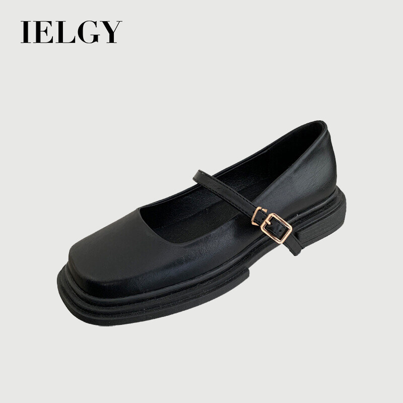 IELGY women's soft bottom comfortable Japanese thick bottom square toe leather shoes ราคา 554 บาท*ส่งฟรี