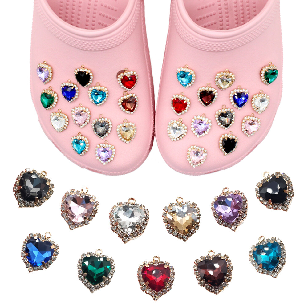 Fashion 1PCS Silver Metal Heart-shaped Color Rhinestone DIY Shoe Charms Decorate Button Shiny Accessories For Women Girls Party Beautiful Gifts