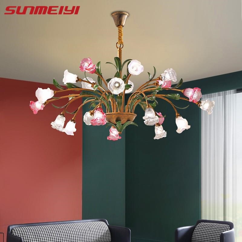French Pastoral Multi-head Chandelier Warm Lamp Creative Flower Design for Home Living Room Restaurant Decorative Rural ราคา 5,551 บาท*ส่งฟรี