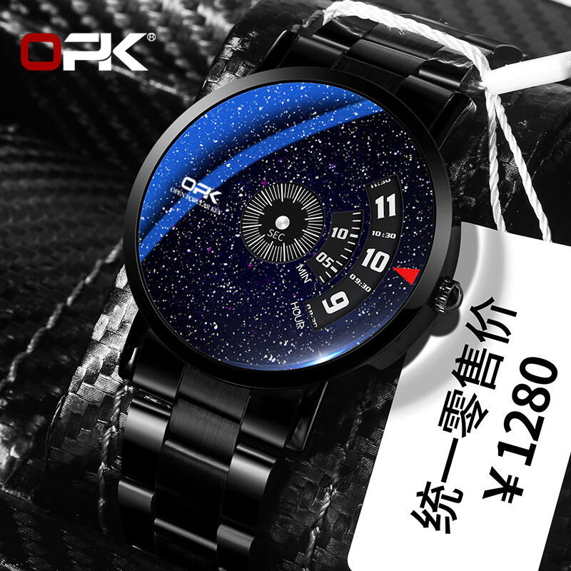 OPK New Original Watch for Men with Box Waterproof Resistant Fashion Unique  Multi-function Time Display Quartz Watch Black
