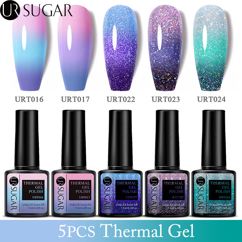 Ur sugar bộ sơn móng tay dạng gel giữ nhiệt 3/5 sản phẩm sơn móng tay dạng gel đổi màu kim sa lấp lánh bộ sơn bóng dài dạng gel lai