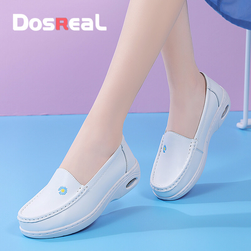 DOSREAL Doll Shoes for Women On Sale Loafers Korean Style Thick Sole Soft Leather Nurse Shoes White Slip On Professional Ladies Work Flats ราคา 582 บาท*ส่งฟรี