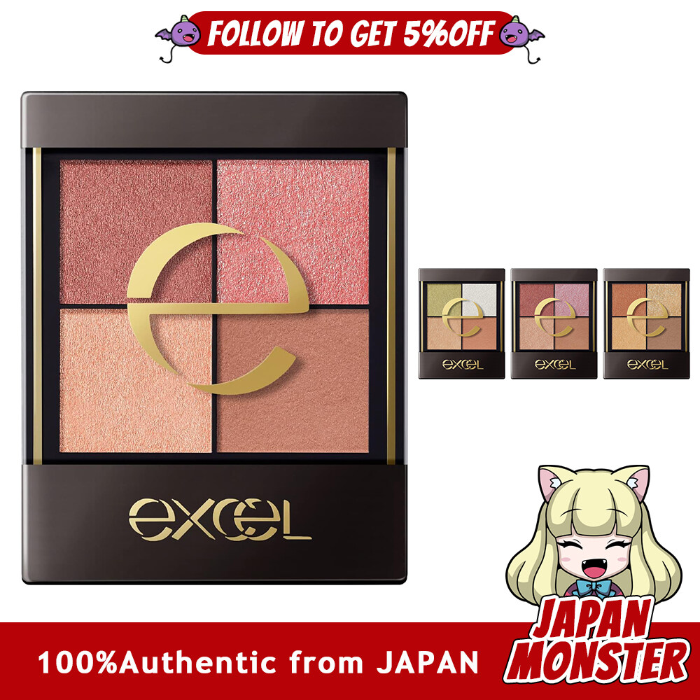 [4Solors] Excel Real Close Shadow Nuance Color Eyeshadow Palette 4 colors 3 textures (gloss, glitter, matte) Japan
