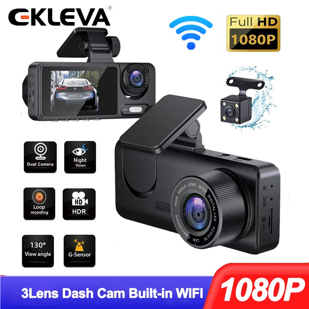 EKLEVA 3Channel Dash Cam for Cars 1080P Dvr in the Car DVR Video Recorder WIFI Rear View Camera for Vehicle Black Box Car Assecories Giá 700,122 Đồng*Miễn phí vận chuyển