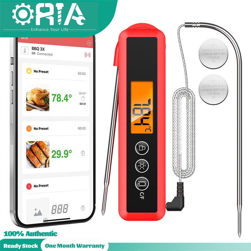 ORIA Máy Đo Nhiệt Độ Thịt Kỹ Thuật Số Thiết Bị Đo Nhiệt Độ BBQ Thông Minh Thiết Bị Theo Dõi Nhiệt Độ Không Dây °F/°C Kèm Đầu Dò Kép, Báo Động, Màn Hình LCD Dành Cho BBQ, Người Hút Thuốc, Nướng, Thịt, Thực Phẩm, Sữa