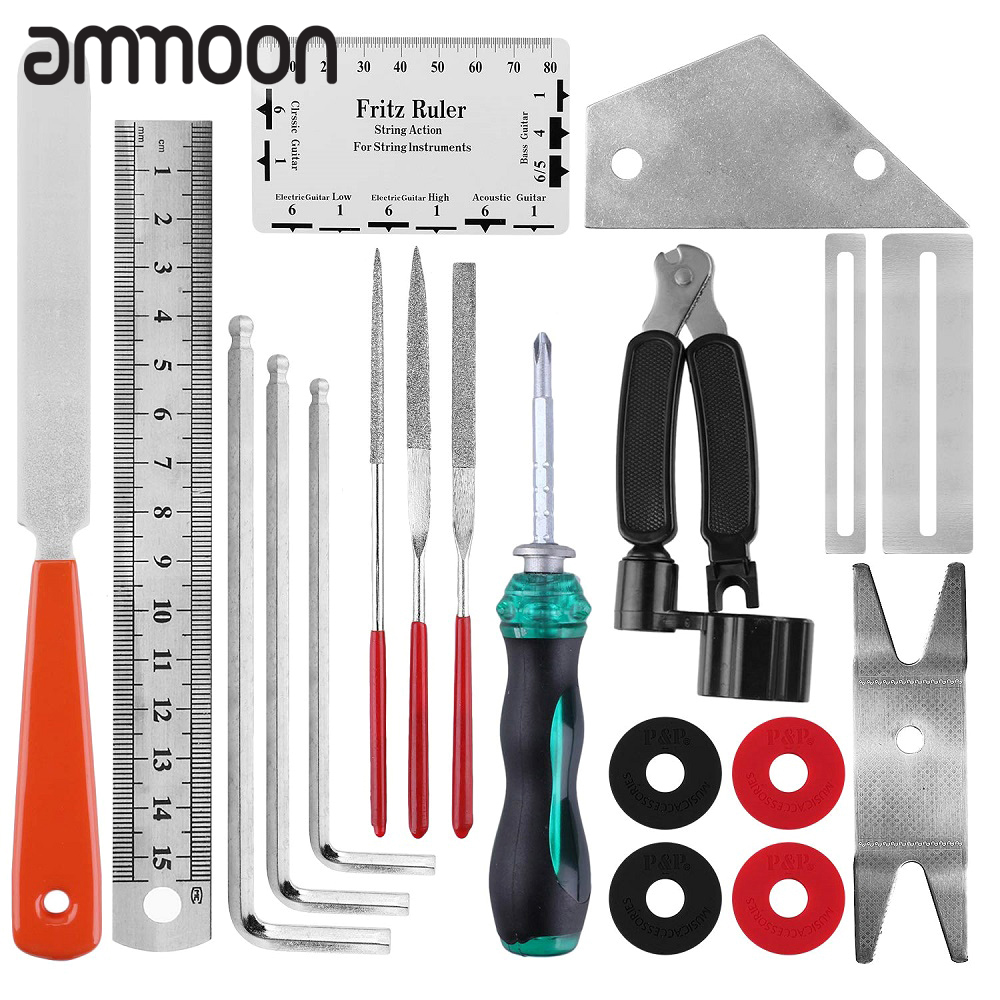 Guitar Repair Maintenance Cleaning Tools Kit 3 in 1 Guitar String Winder Cutter Pin Puller Guitar Fret Rocker Leveling File Kit