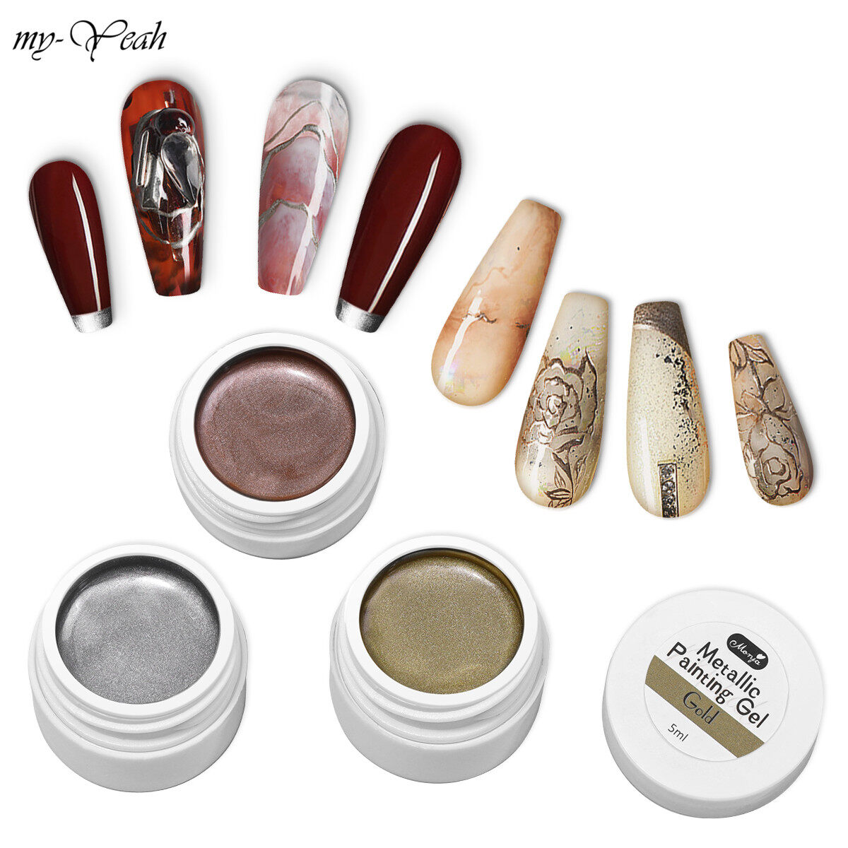 myyeah Gel Sơn Móng Nghệ Thuật Kim Loại 5Ml Gel Sơn Móng Tay Màu Vàng Hồng Bạc 3D Sơn Móng Tay Sơn Móng Tay Tự Làm
