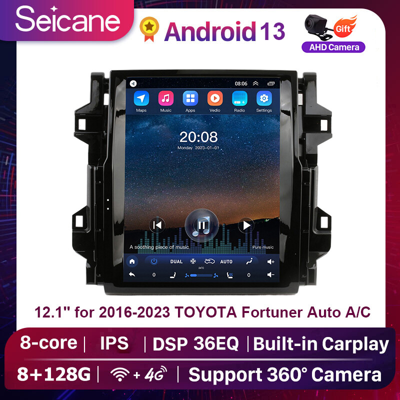 Seicane Tesla Style 12.1 inch IPS Touchscreen Android 13.0 Car Audio Multi-media Player for 2018 2019 2020 TOYOTA Fortuner Radio GPS Navigation System Bluetooth ราคา 9,060 บาท*ส่งฟรี