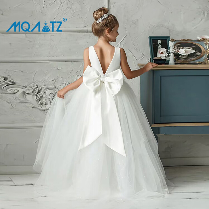 MQATZ Flower Girl Bridesmaid Dress Kids Long Ball Gown Wedding Party Pageant White First Communiom Formal Evening LP-505 ราคา 719 บาท*ส่งฟรี