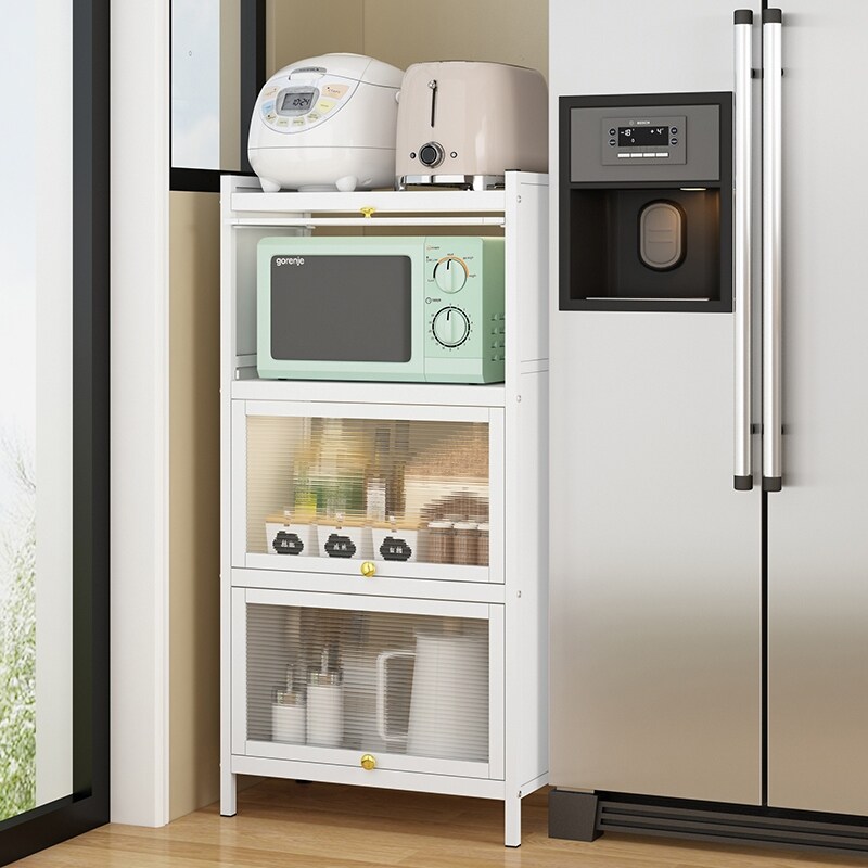 Gambar The kitchen shelf multilayer receive a multi functional dishes microwave landing lockers appliances with door cracks with pot