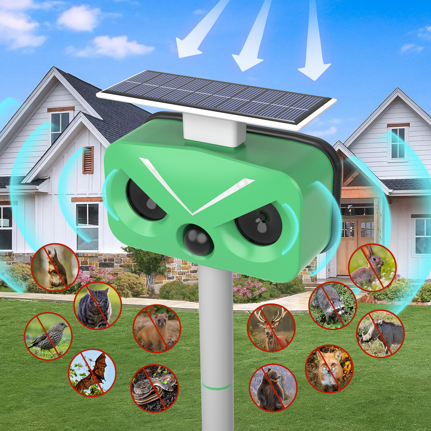 Yieryi Solar-Powered Ultrasonic Animal Repeller | 110° Motion Sensor | Waterproof IP66 | Outdoor Pest Control for Garden, Farm, and Yard ราคา 597 บาท*ส่งฟรี