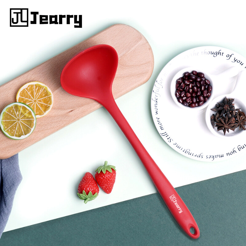 Gambar Jearry Silicone Handle Ladle Heat Resistant Food Grade Silicone Kitchen Utensils