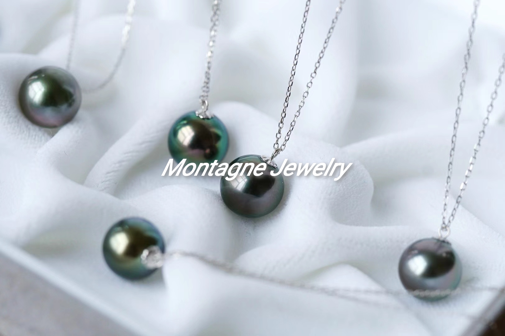 Montagne Jewelry 18k Pure White Gold Simple Design Natural Seawater Tahiti Black Pearl Pendant Necklace · v5