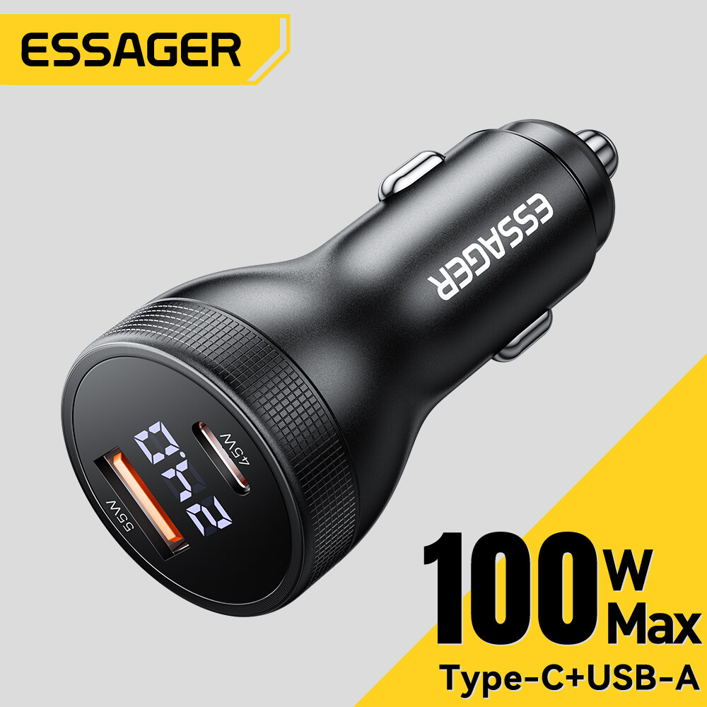 Essager 100W USB A Type C Car Charger Digital Display Super Flash Charge Type-C Car Fast Dual Charging PD 3.0 QC4.0 For iPone16 15 Huawei Xiaomi15 Samsung Mobile Phone Trucks Pickup Trucks SUV A+C 100W Digital Display Super Flash Charge Car Chargers ราคา 258 บาท*ส่งฟรี