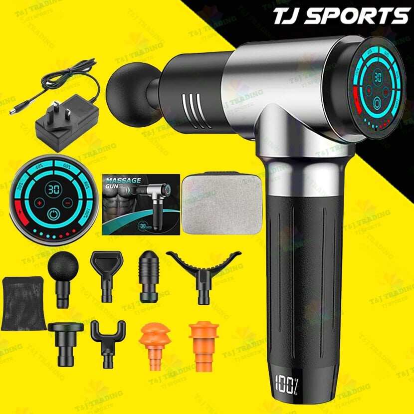 Gambar Professional Massage Gun 30 Speeds 8 Massage Head LED Portable Touch Screen Muscle Massage Gun Percussive High Frequency Vibration Fascia Gun Massage Gun Gym Fitness Sports Muscle Pain Release Chiropractor Massage Gun TJ SPORTS