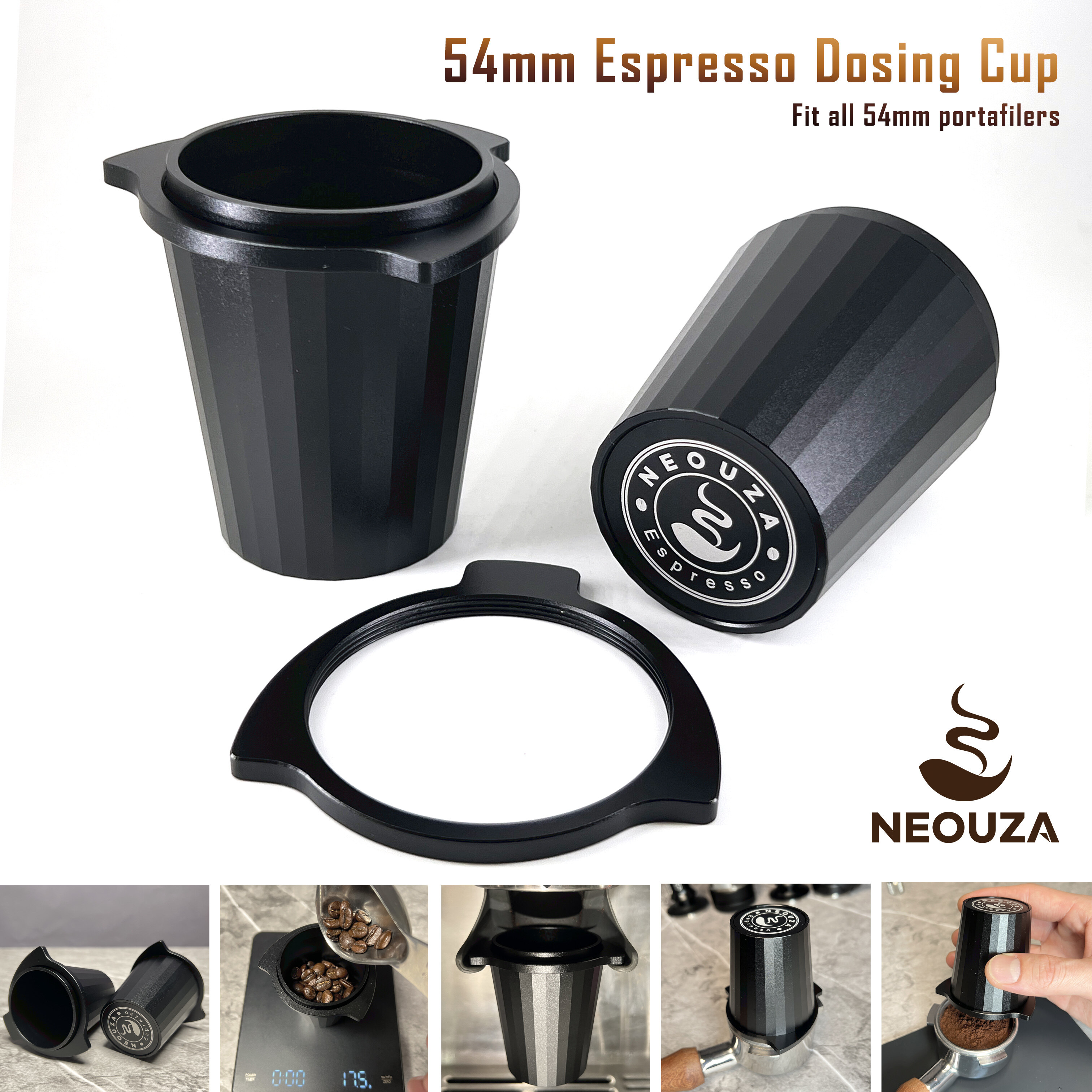 Neouza phễu pha cà phê espresso 54mm cốc định lượng hợp kim nhôm tương thích cho breville sage 8 series 870/875/878/880 portafilter máy xay cà phê