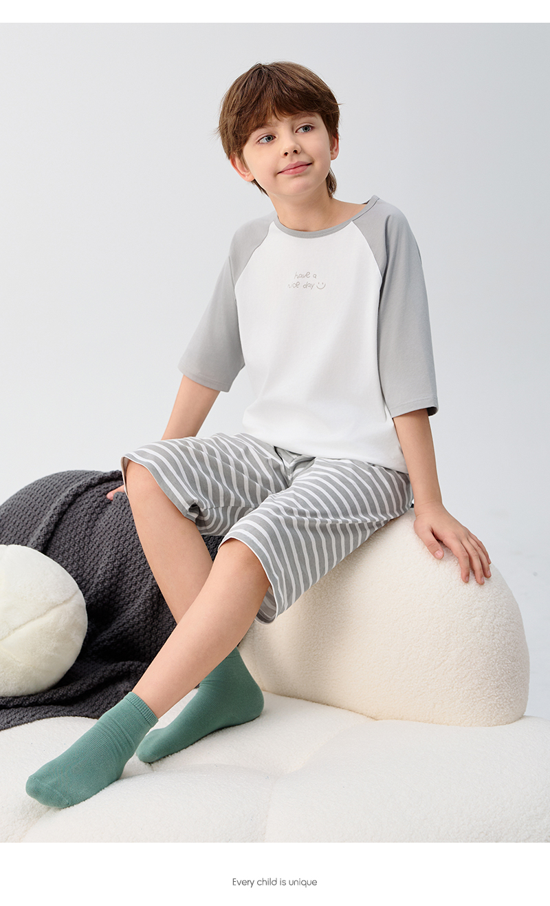 balabala Children Pajama Set Summer Thin Air Conditioning Clothing For Boy And Girl Home Clothing Little And Big Kids Parentchild Matching