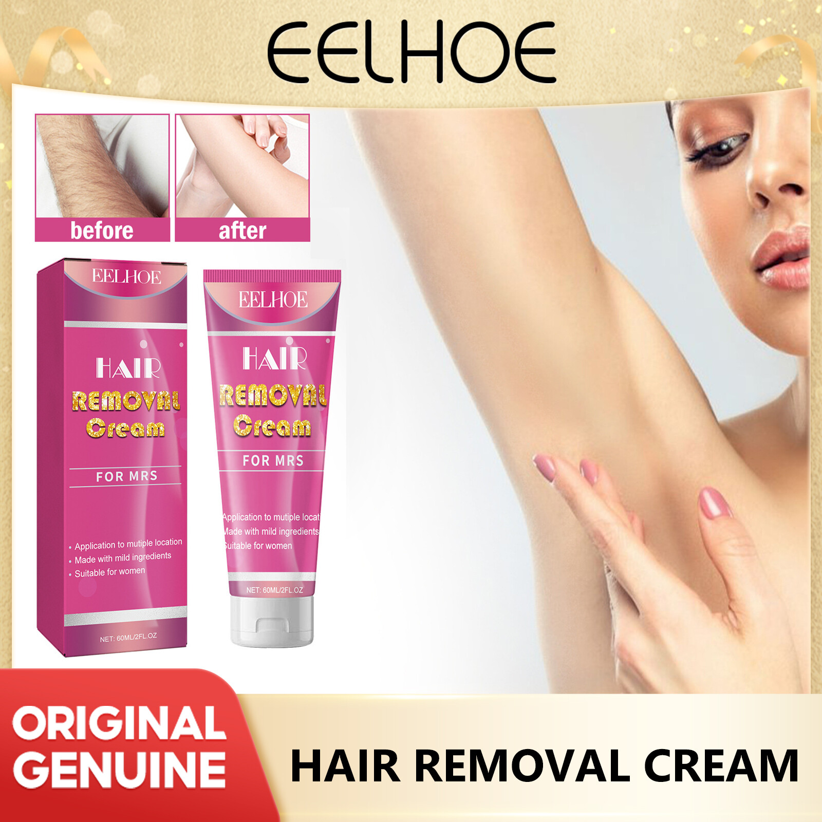 Eelhoe Kem tẩy lông tẩy lông không đau toàn bộ cơ thể nách Nhẹ nhàng nuôi dưỡng mịn nhanh chóng làm trắng tóc loại bỏ không gây kích ứng làm mới giữ ẩm tóc mượt Kem tẩy lông 89g