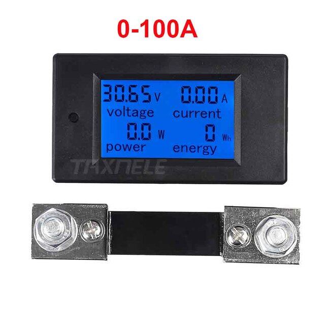 Vôn kế dc ampe kế đồng hồ đo dòng điện điện áp kỹ thuật số năng lượng điện lcd 4 inch dc 6.5-100v 20a 50a 100a có shunt