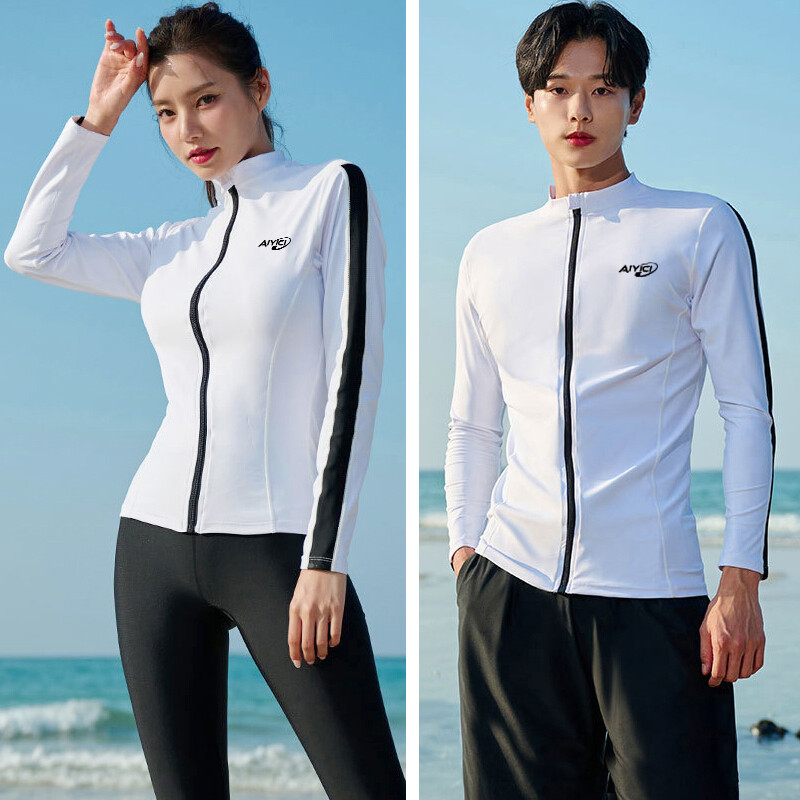 LYSEACIA Couples Long Sleeve Swimming Surfing Tops Rashguards Men Women Athletic Swimsuits Zipper Sports Shirts Swimwear Polyamide Quick Drying Swim Costumes ราคา 382 บาท*ส่งฟรี