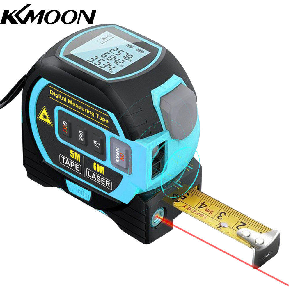 KKmoon Máy Đo Khoảng Cách La-Ser 3in1 Thước Dây 5M Màn Hình LCD Có Đèn Nền Máy Đo Khoảng Cách Thiết Bị Đo Xây Dựng Thiết Bị Khảo Sát Khối Lượng Diện Tích