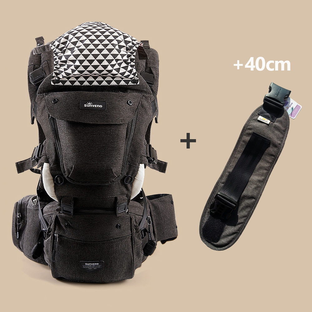 SUNVENO Ergonomic Baby Carrier with Detachable Hip Seat 6 in 1 Soft Cotton Baby Carrier with Headcover Safety Infant Newborn Hip Seat for Home Outdoor Travel 0-36 Months Babies Girls and Boys